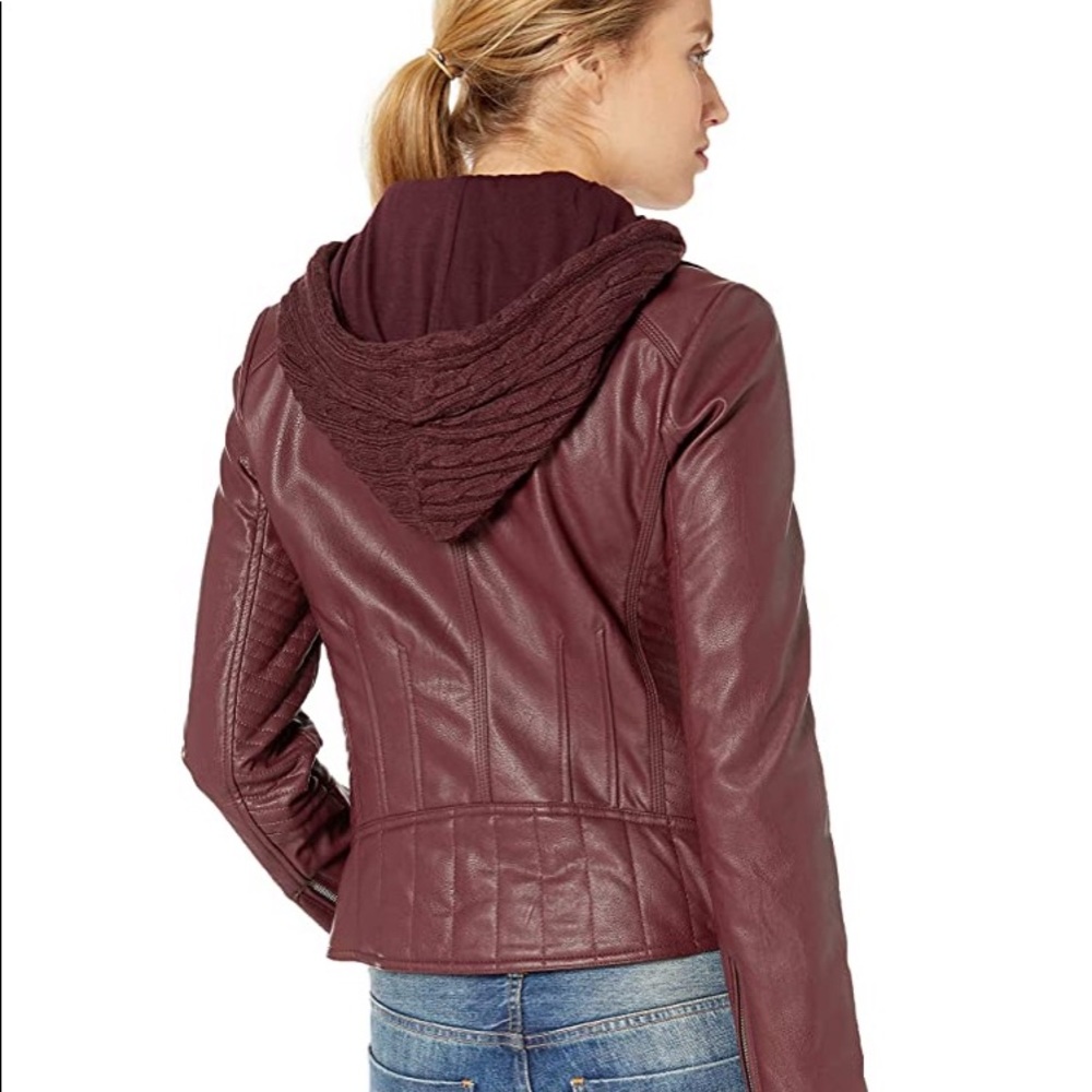 GUESS Women's Faux Leather Zip Front Scuba Jacket